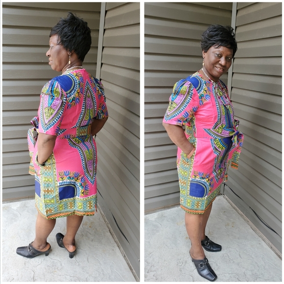 Knee Length Dashiki - Blue or Pink - Picture 2 of 8